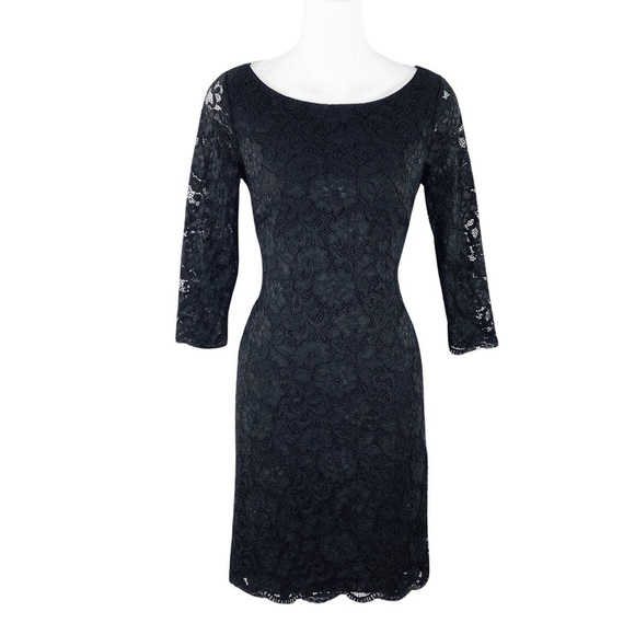 White House Black Market Black Lace 3/4 Sleeve Sheath Dress XXS DD2 - Picture 2 of 12